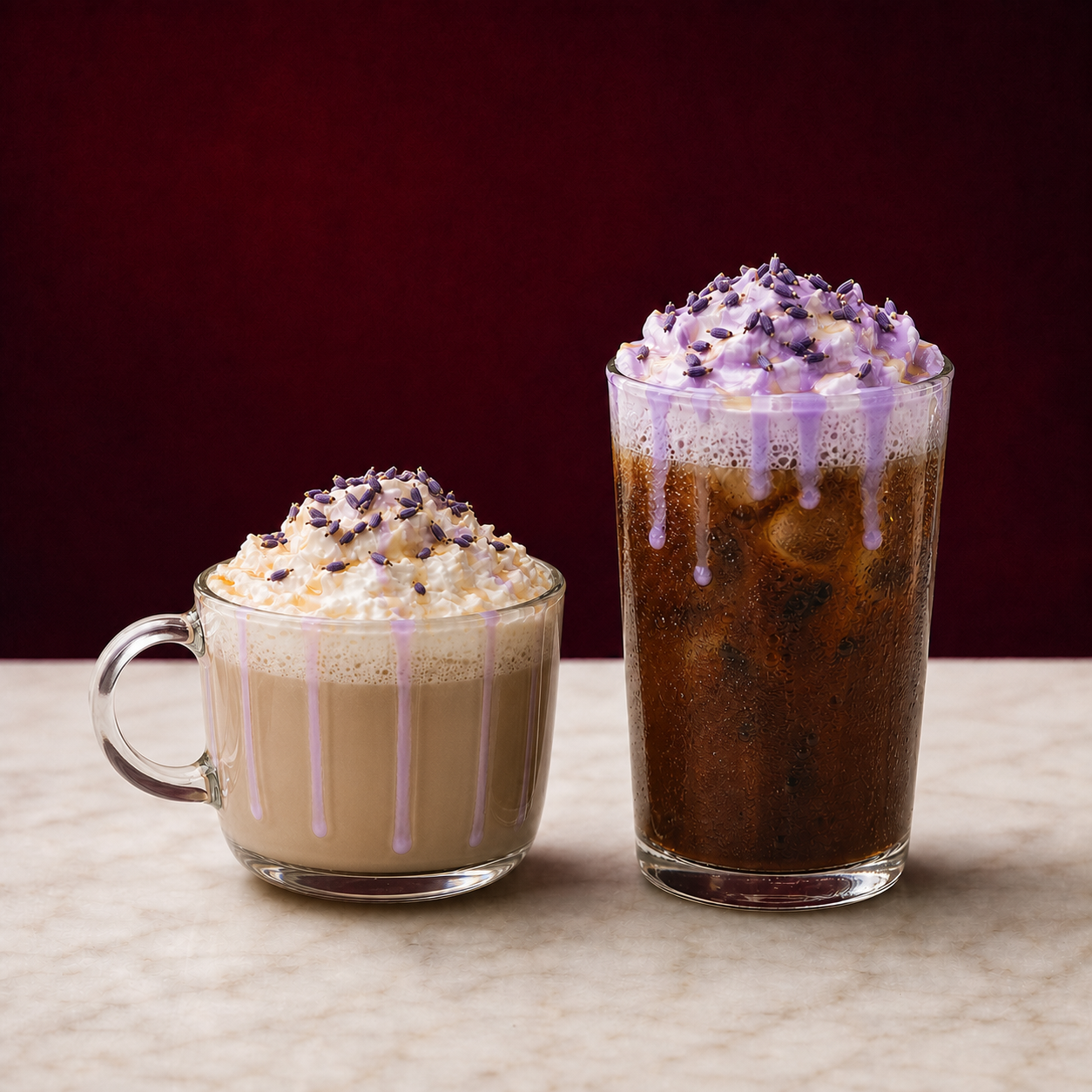 Hot and iced Honey Lavender signature drinks